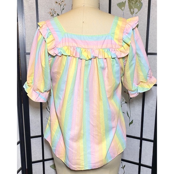 Vintage pastel rainbow square dancing blouse - Picture 7 of 9